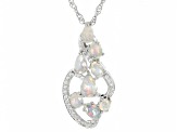 Multicolor Ethiopian Opal Rhodium Over Sterling Silver Pendant With Chain 1.27ctw