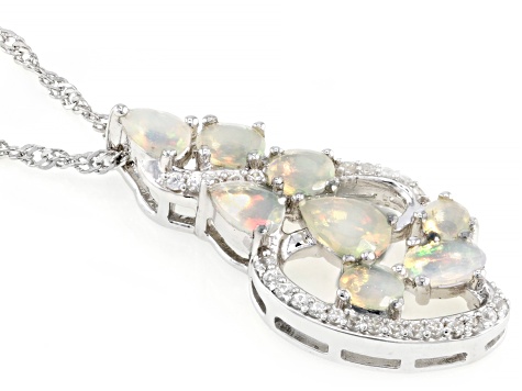 Multicolor Ethiopian Opal Rhodium Over Sterling Silver Pendant With Chain 1.27ctw