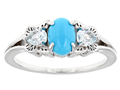 Blue Sleeping Beauty Turquoise Rhodium Over Sterling Silver Ring 0.31ctw