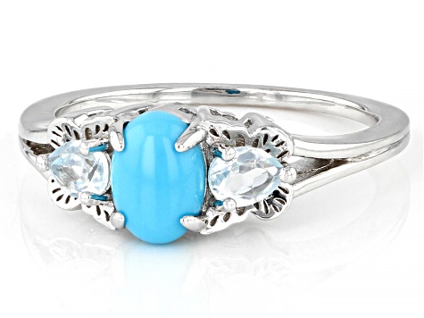 Blue Sleeping Beauty Turquoise Rhodium Over Sterling Silver Ring 