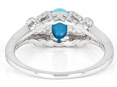 Blue Sleeping Beauty Turquoise Rhodium Over Sterling Silver Ring 0.31ctw