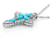 Blue Sleeping Beauty Turquoise Rhodium Over Silver Cross Pendant with Chain 2.37ctw