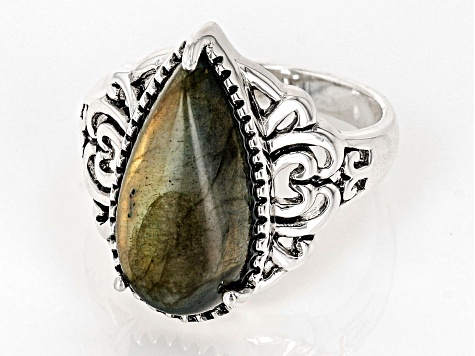 Gray Labradorite Sterling Silver Solitaire Ring