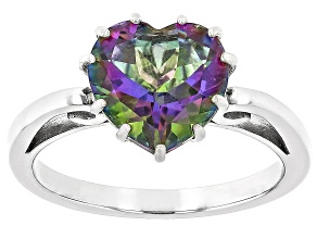 Mystic Fire® Green Topaz Rhodium Over Sterling Silver Ring 3.50ct