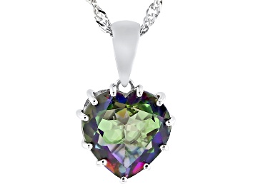 Picture of Green Mystic Fire® Topaz Rhodium Over Sterling Silver Pendant With Chain 3.50ct