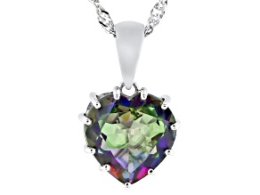 Green Mystic Fire® Topaz Rhodium Over Sterling Silver Pendant With Chain 3.50ct