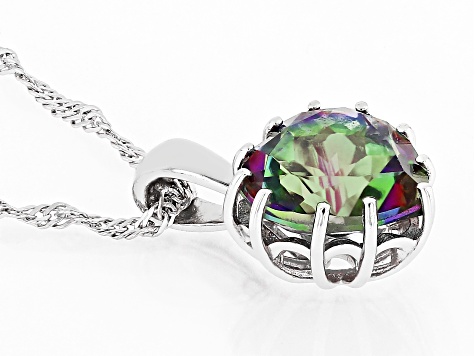 Green Mystic Fire® Topaz Rhodium Over Sterling Silver Pendant With Chain 3.50ct