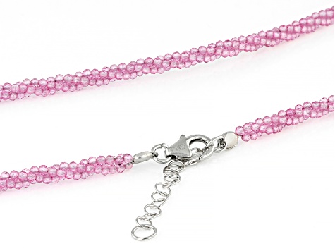 Pink Topaz Rhodium Over Sterling Silver Twist Necklace