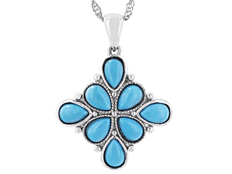 Blue Sleeping Beauty Turquoise Rhodium Over Sterling Silver Pendant With Chain