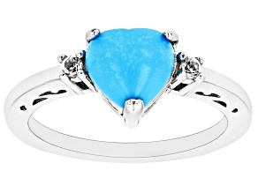 Blue Sleeping Beauty Turquoise Rhodium Over Sterling Silver Ring 0.07ctw