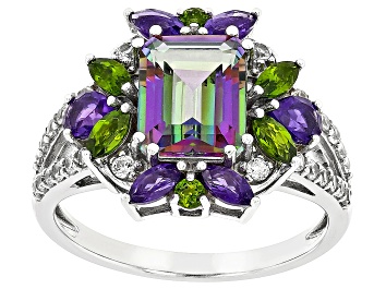 Picture of Mystic Fire® Green Topaz Rhodium Over Sterling Silver Ring 3.93ctw