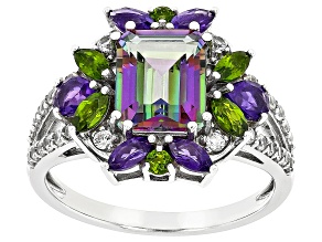 Mystic Fire® Green Topaz Rhodium Over Sterling Silver Ring 3.93ctw