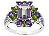 Mystic Fire® Green Topaz Rhodium Over Sterling Silver Ring 3.93ctw