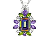 Mystic Fire® Green Topaz Rhodium Over Silver Pendant With Chain 3.58ctw