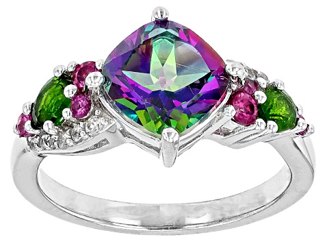 Mystic Fire® Gree Topaz Rhodium Over Sterling Silver Ring 3.13ctw