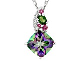 Mystic Fire® Green Topaz Rhodium Over Sterling Silver Pendant with Chain 3.13ctw