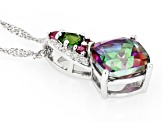 Mystic Fire® Green Topaz Rhodium Over Sterling Silver Pendant with Chain 3.13ctw