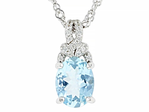 Blue Aquamarine Rhodium Over Sterling Silver Pendant With Chain 1.49ctw