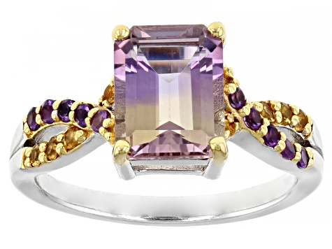Bi-color Ametrine Rhodium Over Sterling Silver Ring 2.25ctw