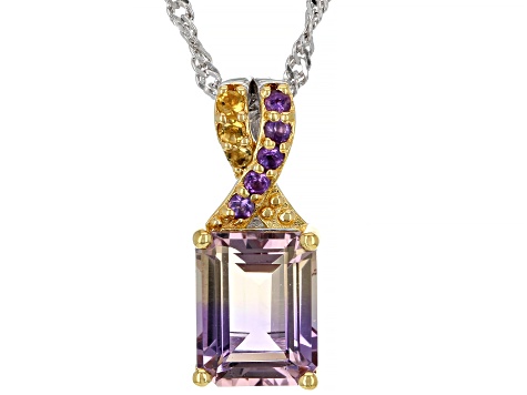 Bi-Color Ametrine Rhodium Over Silver Pendant With Chain 2.11ctw