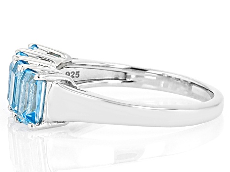 Swiss Blue Topaz Rhodium Over Sterling Silver Band Ring 2.31ctw