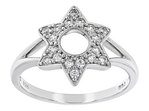 White Zircon Rhodium Over Sterling Silver Star Of David Ring .34ctw