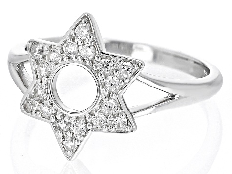 White Zircon Rhodium Over Sterling Silver Star Of David Ring .34ctw