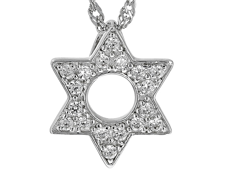 White Zircon Rhodium Over Sterling Silver Star Of David Pendant With Chain 0.34ctw