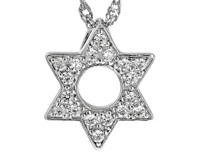 White Zircon Rhodium Over Sterling Silver Star Of David Pendant With Chain 0.34ctw