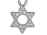 White Zircon Rhodium Over Sterling Silver Star Of David Pendant With Chain 0.34ctw