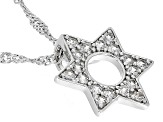 White Zircon Rhodium Over Sterling Silver Star Of David Pendant With Chain 0.34ctw