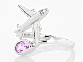 Pink Lab Created Sapphire Rhodium Over Sterling Silver Airplane Ring 0.49ctw