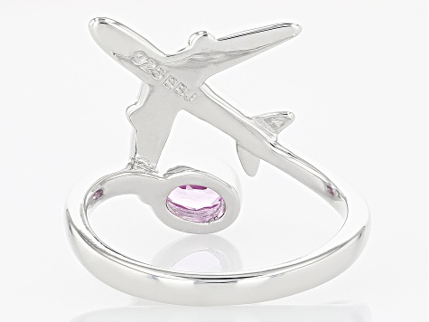 Pink Lab Created Sapphire Rhodium Over Sterling Silver Airplane Ring 0.49ctw