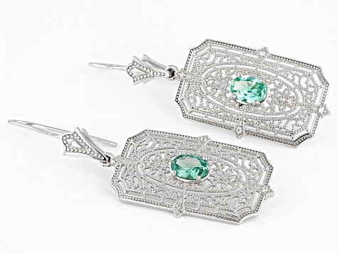 Green Lab Created Spinel Rhodium Over Sterling Silver Earrings. 1.34ctw
