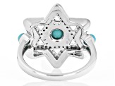 Composite Turquoise Star of David Rhodium Over Silver Ring 0.34ctw