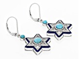 Blue Composite Turquoise Star of David Rhodium Over Silver Earrings 0.64ctw
