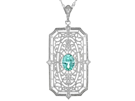 Green Lab Created Spinel & Zircon Rhodium Over Silver Pendant With 18" Chain 1.72ctw