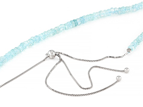 Blue Aquamarine Rhodium Over Sterling Silver Bolo Necklace