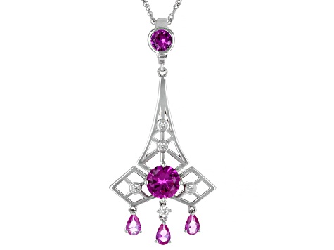Pink Lab Created Sapphire Rhodium Over Sterling Silver Enhancer W/ 18" Chain 5.49ctw