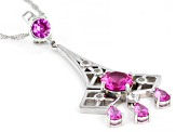 Pink Lab Created Sapphire Rhodium Over Sterling Silver Enhancer W/ 18" Chain 5.49ctw