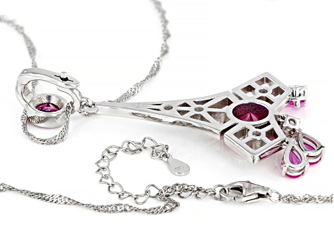 Pink Lab Created Sapphire Rhodium Over Sterling Silver Enhancer W/ 18" Chain 5.49ctw