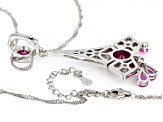 Pink Lab Created Sapphire Rhodium Over Sterling Silver  Enhancer W/ 18" Chain 5.49ctw