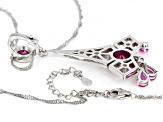 Pink Lab Created Sapphire Rhodium Over Sterling Silver Enhancer W/ 18" Chain 5.49ctw