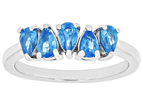 Blue Neon Apatite Rhodium Over Sterling Silver Band Ring 0.85ctw