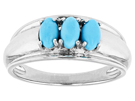 Blue Turquoise Platinum Over Sterling Silver Ring