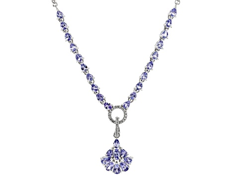 Blue Tanzanite Rhodium Over Sterling Silver Enhancer With Chain 3.70ctw