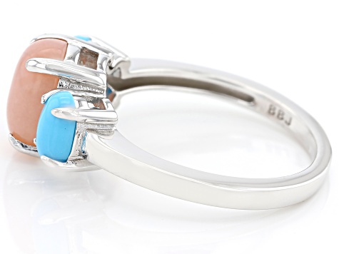 Pink Opal Rhodium Over Silver 3-Stone Ring