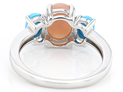 Pink Opal Rhodium Over Silver 3-Stone Ring