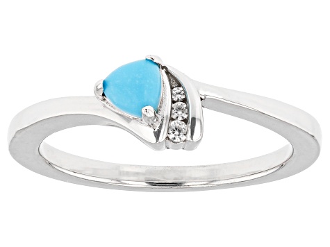 Blue Sleeping Beauty Turquoise Rhodium Over Silver Ring 0.04ctw