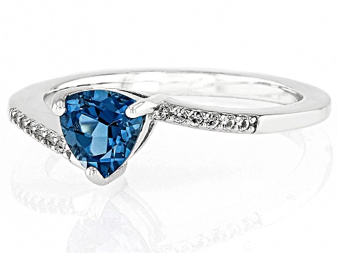 London Blue Topaz Rhodium Over Sterling Silver Bypass Ring 0.85ctw